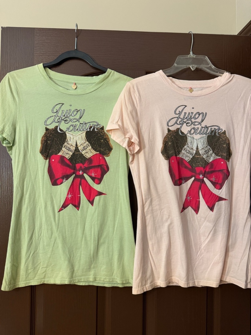 Juicy Couture Dual Graphic Bow Tee - Pink & Light Green